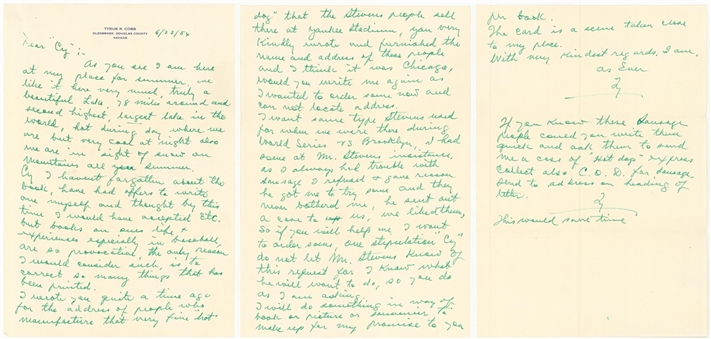 Ty Cobb Handwritten and Signed Letter and Correspondence Collection (JSA)